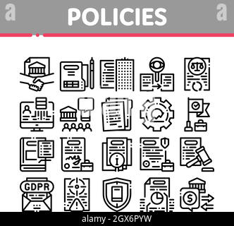 Policies Data Process Collection Icons Set Vector Stock Vector