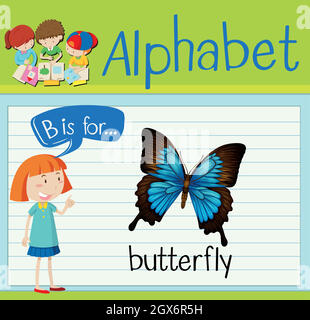 Flashcard letter B is for butterfly Stock Vector