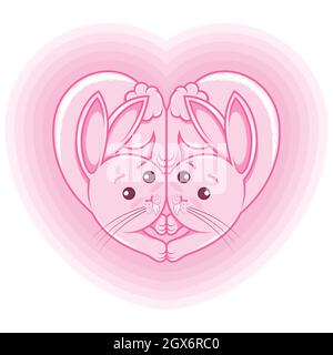 Vector design of heart shaped rabbits, heart shaped mascot Stock Vector