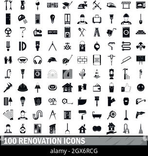 100 renovation icons set in simple style Stock Vector