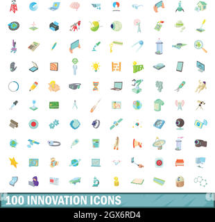 100 innovation icons set, cartoon style Stock Vector