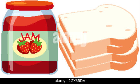 Strawberry jam with bread isolated Stock Vector