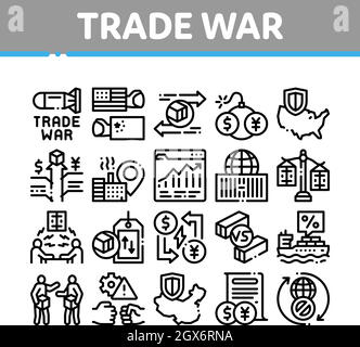 Trade War Business Collection Icons Set Vector Stock Vector