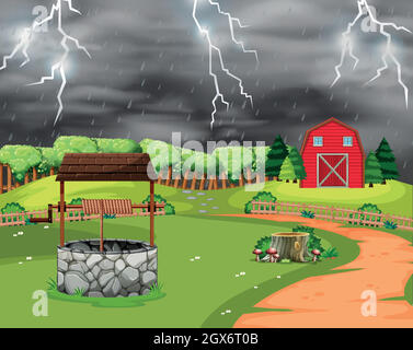 Lightning storm landscape scene illustration Stock Vector Image & Art ...