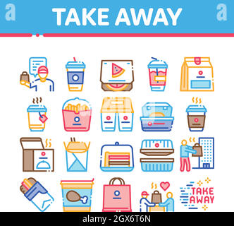 Take Away Food And Drink Delivery Icons Set Vector Stock Vector