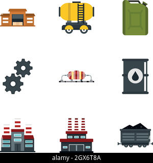 Oil and petrol icons set, flat style Stock Vector