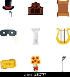Opera icons set, flat style Stock Vector