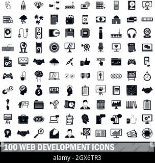 100 web development icons set, simple style Stock Vector