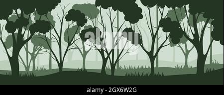 Silhouette magical misty forest. Stock Vector