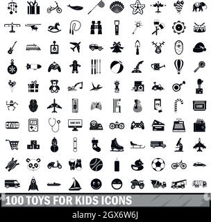100 toys for kids icons set, simple style Stock Vector