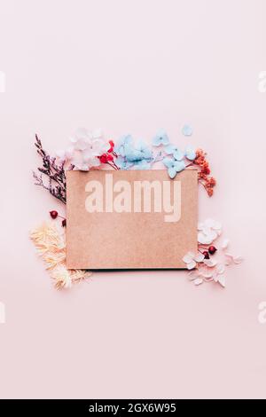 Card with copy space and real dried flowers Stock Photo