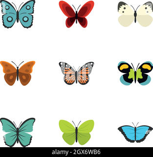 Butterfly icons set, flat style Stock Vector