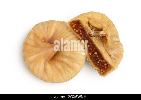 dried fig isolated on white background with clipping path and full depth of field. Top view. Flat lay Stock Photo