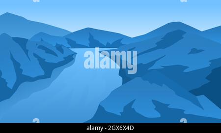 Abstract landscape with mountains and river Stock Vector
