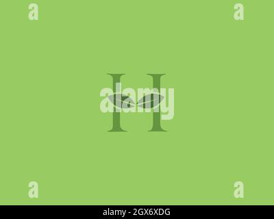letter h logo design with leaf icon for illustration use Stock Vector