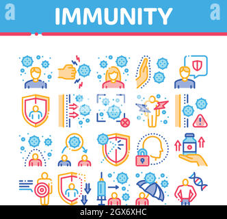 Immunity Human Biological Defense Icons Set Vector Stock Vector