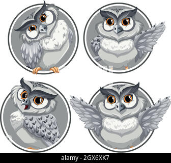 Set of owl on circle template Stock Vector
