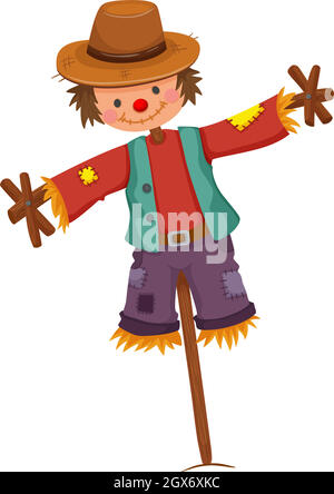 Scarecrow on wooden stick Stock Vector