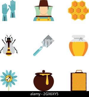 Apiary icons set, flat style Stock Vector