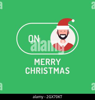 Greeting Christmas Card. Creative Merry christmas or new year concept mode switch toggle. Slider button on xmas Flat vector illustration with characte Stock Vector