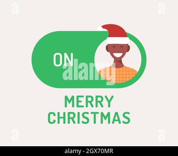 Greeting Christmas Card. Creative Merry christmas or new year concept mode switch toggle. Slider button on xmas Flat vector illustration with characte Stock Vector