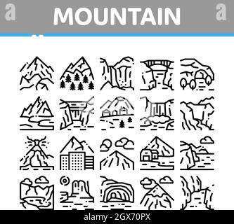 Mountain Landscape Collection Icons Set Vector Stock Vector