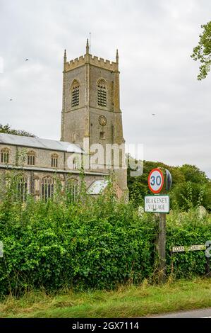 St Nicholas' Church on the edge of Blakeney village is Grade I listed dating back to 13th and 15th centuries, Norfolk, England. Stock Photo