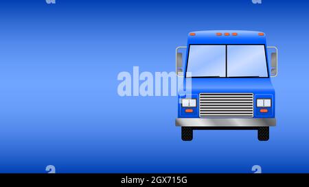 Front view of a food truck - cargo van in blue - Vector Illustration Stock Vector