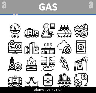 Gas Fuel Industry Collection Icons Set Vector Stock Vector