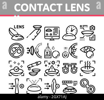 Contact Lens Accessory Collection Icons Set Vector Stock Vector