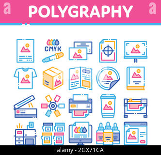 Polygraphy Printing Service Icons Set Vector Stock Vector