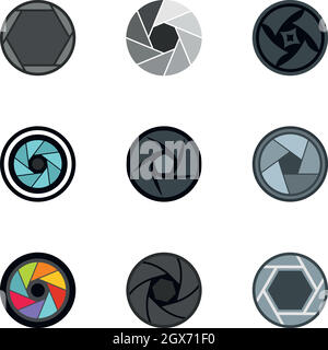 Camera lens diaphragm aperture icons, animation of shutter, vector ...