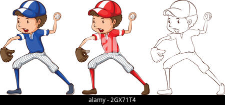Doodle character for baseball player Stock Vector