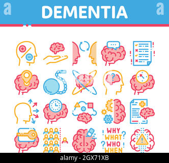 Dementia Brain Disease Collection Icons Set Vector Stock Vector