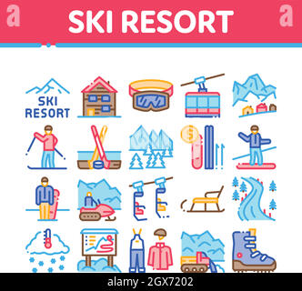 Ski Resort Vacation Collection Icons Set Vector Stock Vector