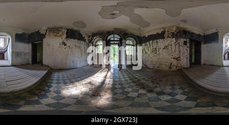 360 hdri panorama in entrance hall of abandoned empty concrete room or unfinished building in full seamless spherical panorama in equirectangular proj Stock Photo