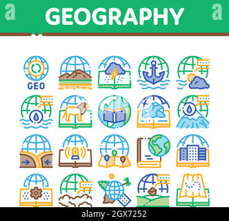 Geography Education Collection Icons Set Vector Stock Vector