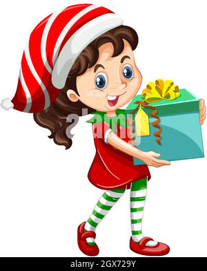 Cute girl wearing Christmas costumes cartoon character Stock Vector