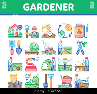 Gardener Instrument Collection Icons Set Vector Stock Vector