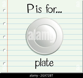 Flashcard letter P is for plate Stock Vector