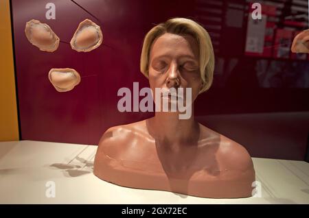 Charlize Theron life cast with wig on display at the Academy Museum of Motion Pictures in Los Angeles, California Stock Photo