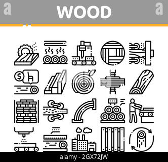 Wood Production Plant Collection Icons Set Vector Stock Vector