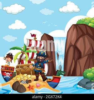 Pirate with His Treasure Chest Stock Vector Image & Art - Alamy