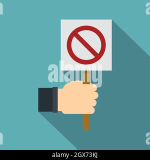 Hand holding stop sign icon, flat style Stock Vector