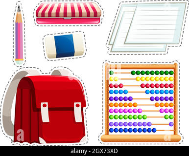 Sticker set of different stationaries Stock Vector