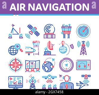 Air Navigation Tool Collection Icons Set Vector Stock Vector