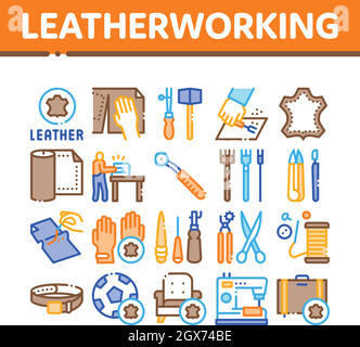 Craft linear icons set. Stitch, Sculpt, Carve, Weave, Paint, Draw, Sew ...