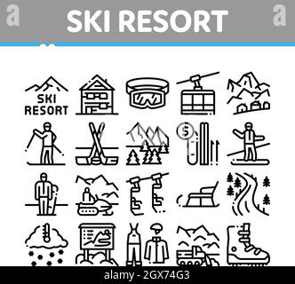 Ski Resort Vacation Collection Icons Set Vector Stock Vector