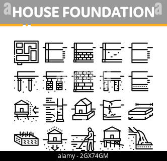 House Foundation Base Collection Icons Set Vector Stock Vector