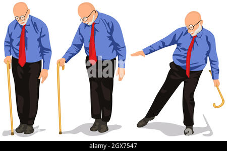 Grandfather with Walking Stick Stock Vector